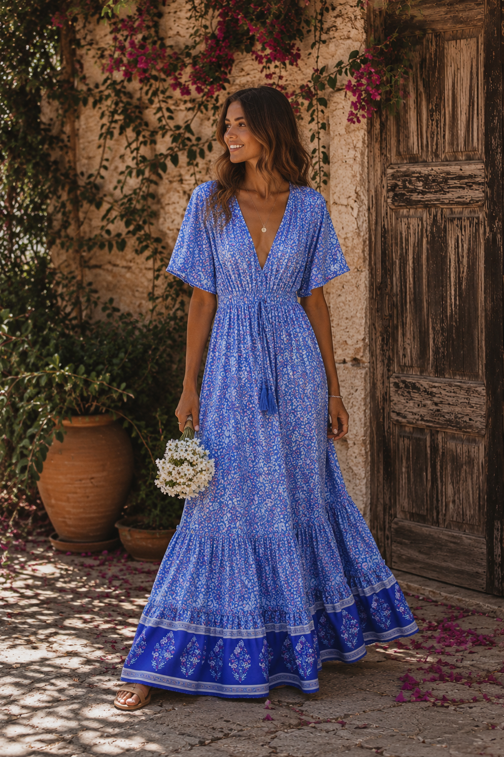 Vestido Largo Boho Floral - Cuello en V