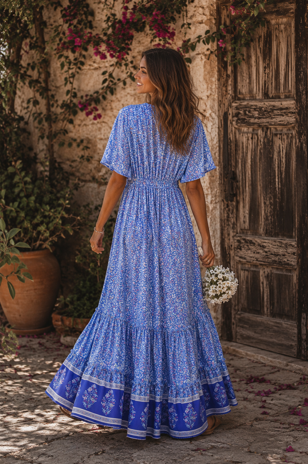 Vestido Largo Boho Floral - Cuello en V