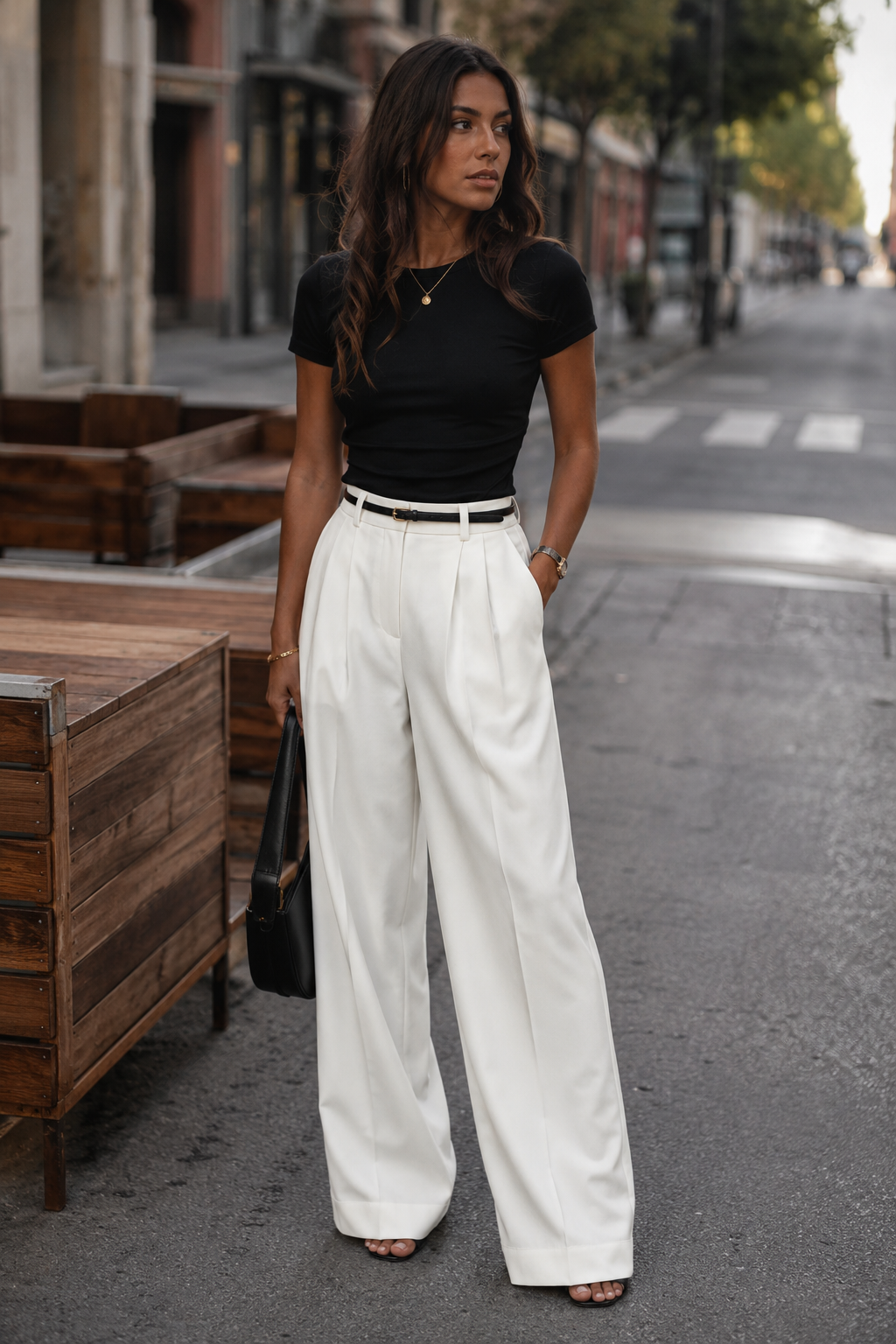 Pantalón Blanco Wide-Leg — Cintura Alta — Pinzas