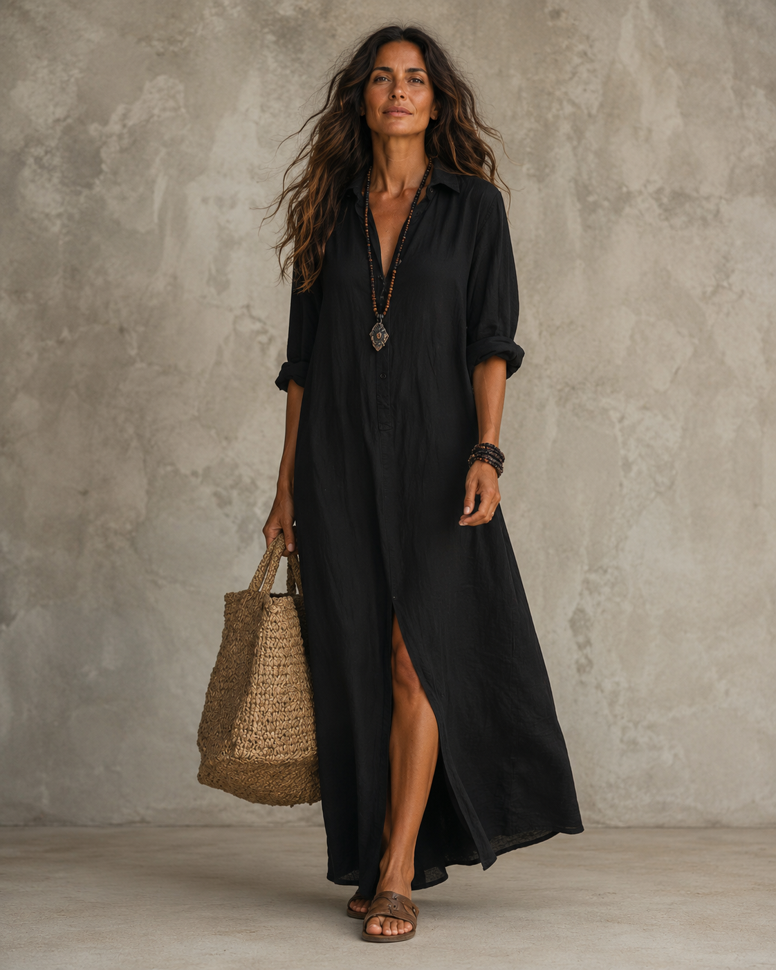 Vestido Camisero Maxi de Manga Larga — Colección Verano