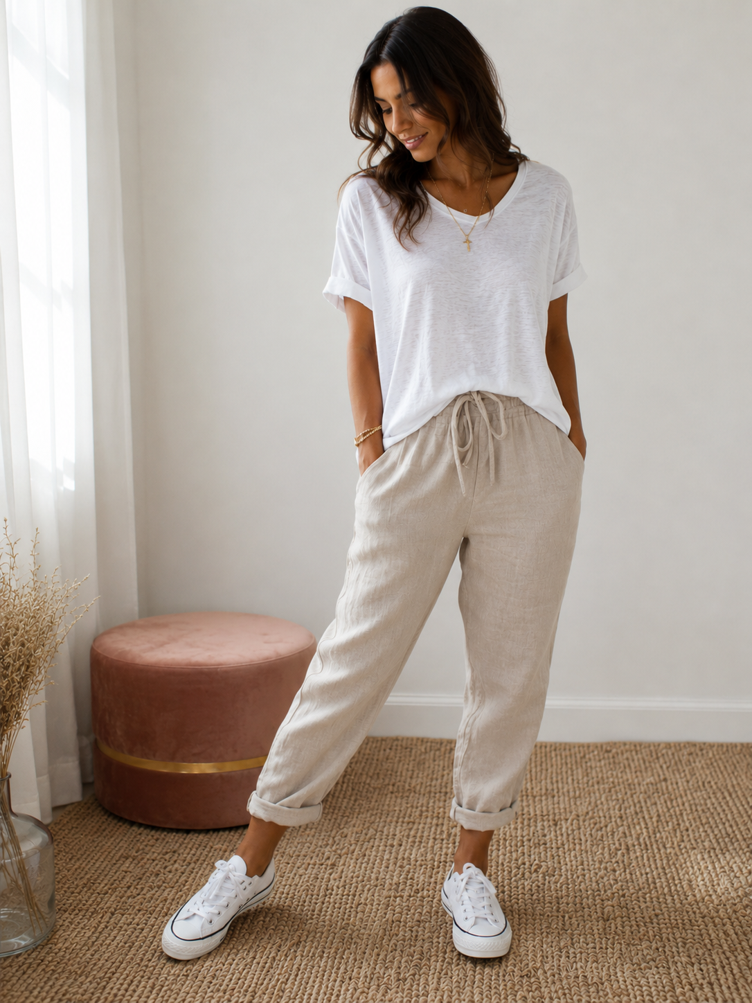 Pantalón Beige de Lino y Algodón