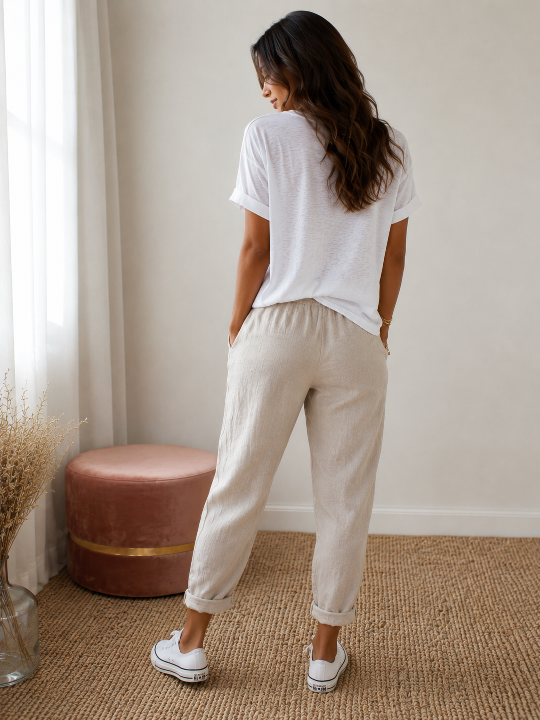 Pantalón Beige de Lino y Algodón