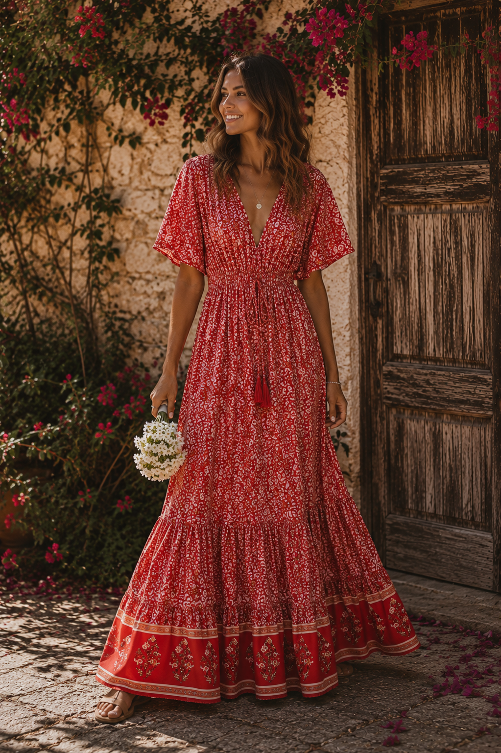 Vestido Largo Boho Floral - Cuello en V