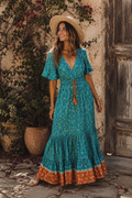 Vestido Largo Boho Floral - Cuello en V
