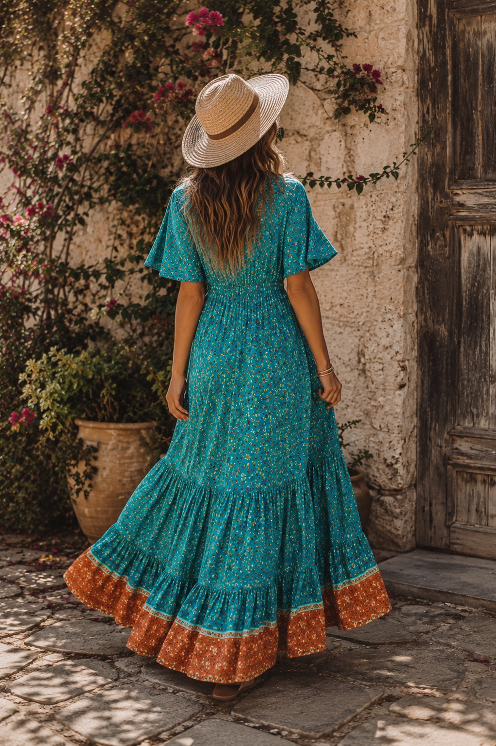 Vestido Largo Boho Floral - Cuello en V